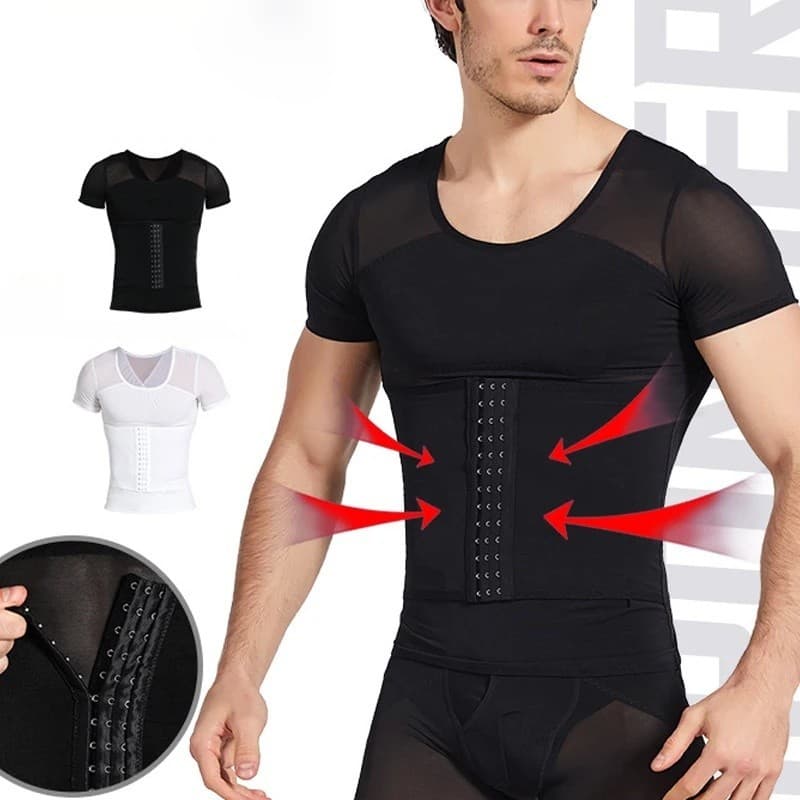Shapewear Masculino Topos Cintura Corpo Moldar Mangas Curtas Trainer T Camisa