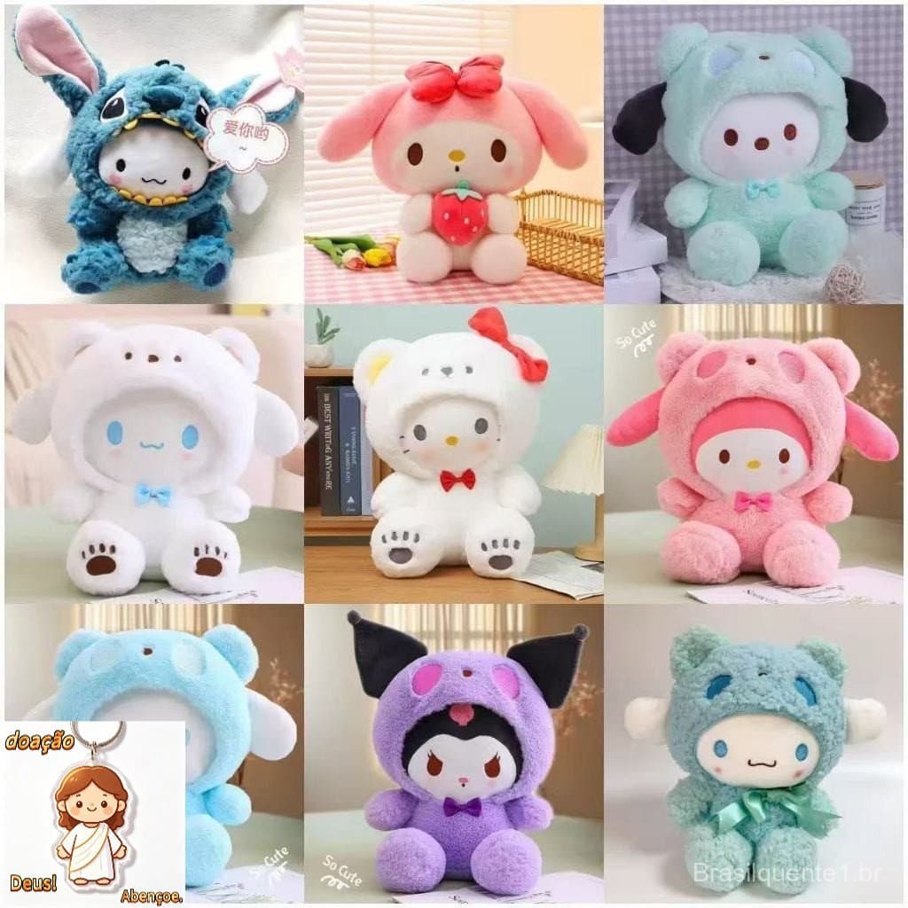 Boneca de Pelúcia Sanrio 25cm – Kuromi, My Melody ou Cinnamoroll | Super Fofa e Ideal para Presente