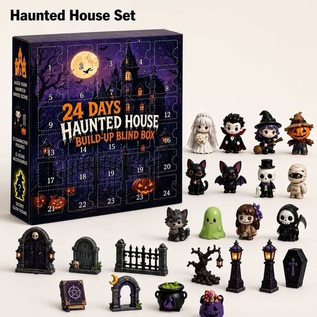 Calendário Do Advento De Halloween De 24 Dias , De Contagem Regressiva De Casa Assombrada Com Mini Estatuetas Colecionáv