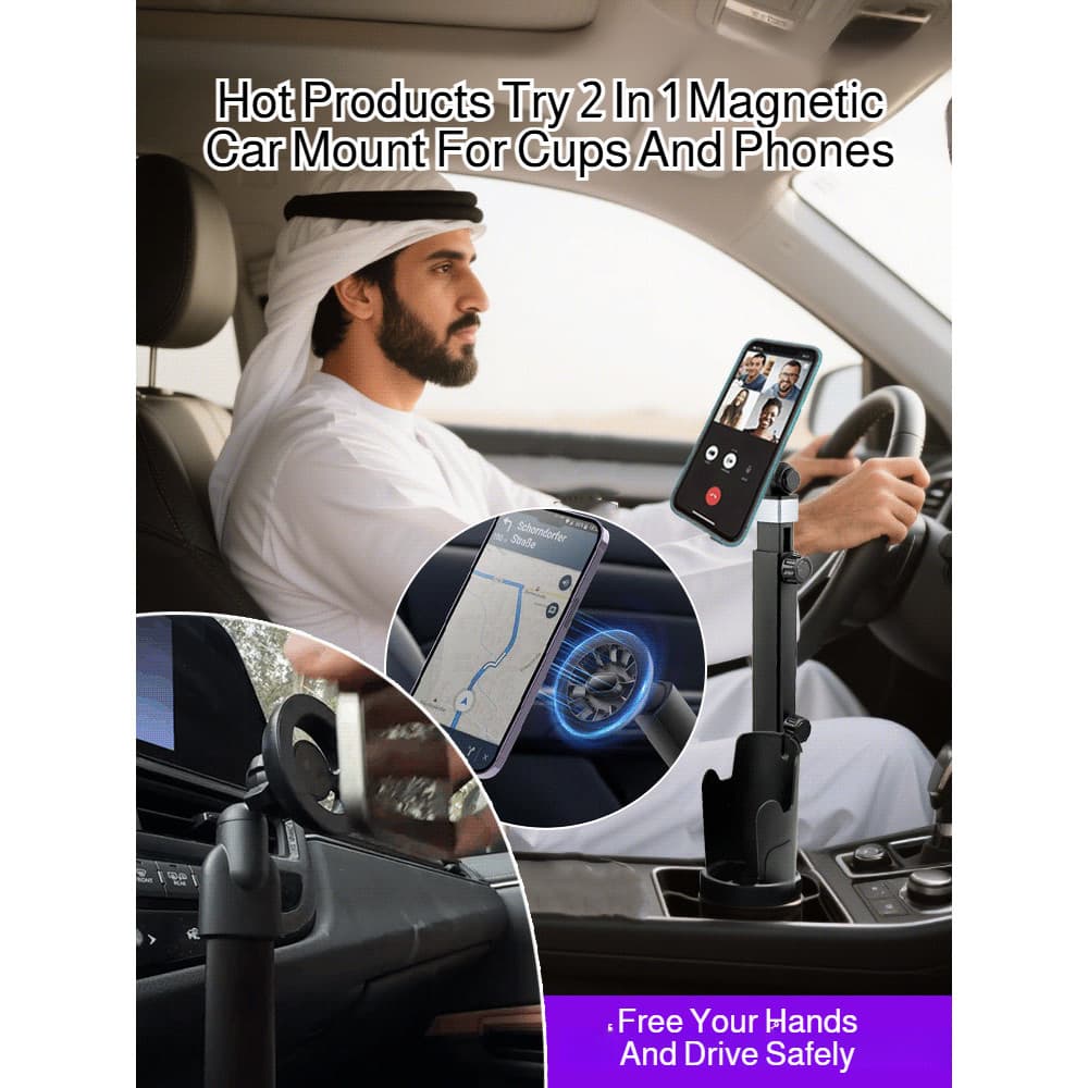 [Magnético e Prático] Car Cup Holder with Magnetic Phone Mount for Vehicles/Suporte de Celular Universal/Porta-Copos par
