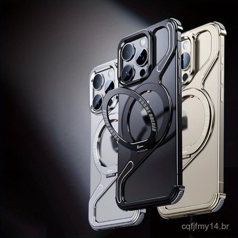 Capa de Telefone com Design de Borda Luxuosa e Suporte em Z para APPLE Phone 15 Pro Promax OFIP