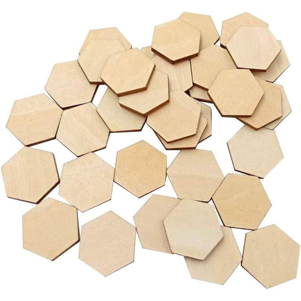 100 peças de madeira hexagonais de 30mm, sem acabamento, fatias de madeira para decoração, peças de madeira para projeto