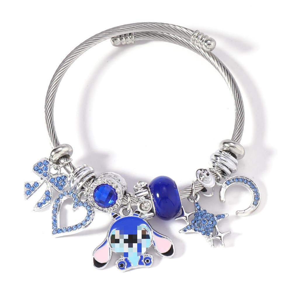 Lindo Pingente De Ponto De Cartoon Charme Para Mulheres Pulseiras De Abertura Do Coração Da Lua Rhinestone Jóias