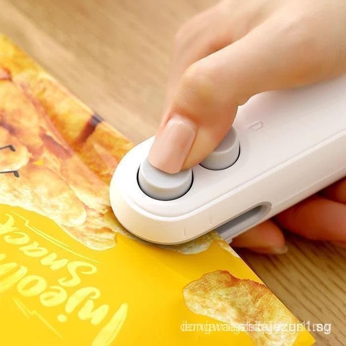 Mini máquina de selar sacos de lanches, seladora de sacos de lanches 2 em 1 com aquecimento e recarregável por USB, sela