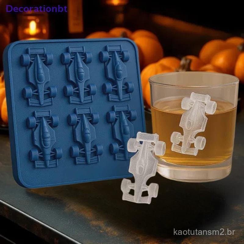 Molde de gelo Decorationbt para carro de corrida, 6 cavidades, silicone, gelatina, bandeja 3D, utensílio de cozinha