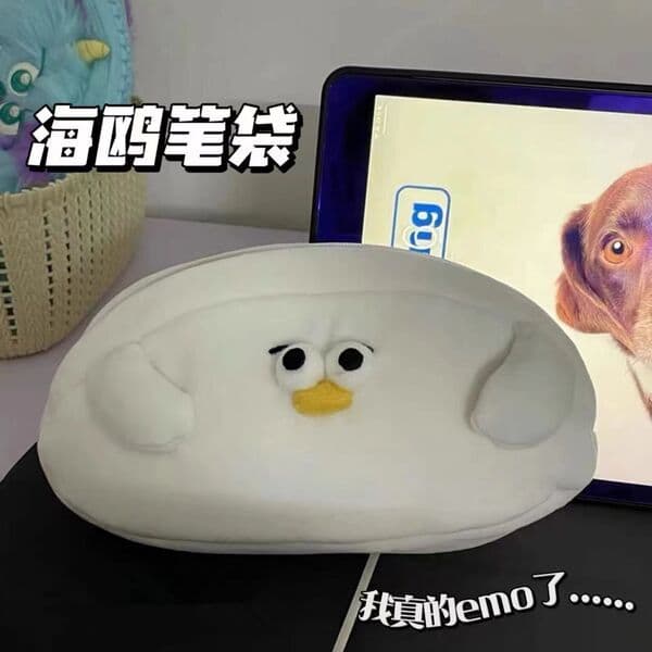 | 【pencil case】 | ♣Seagull lápis caso engraçado nicho lápis caso escultura em areia saco de papelaria de pelúcia grande