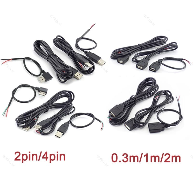 USB Tipo A Macho Fêmea Cabo De Alimentação Conector 2Pin 4 Pinos Fio Carregador DIY Linha Dados BR28B