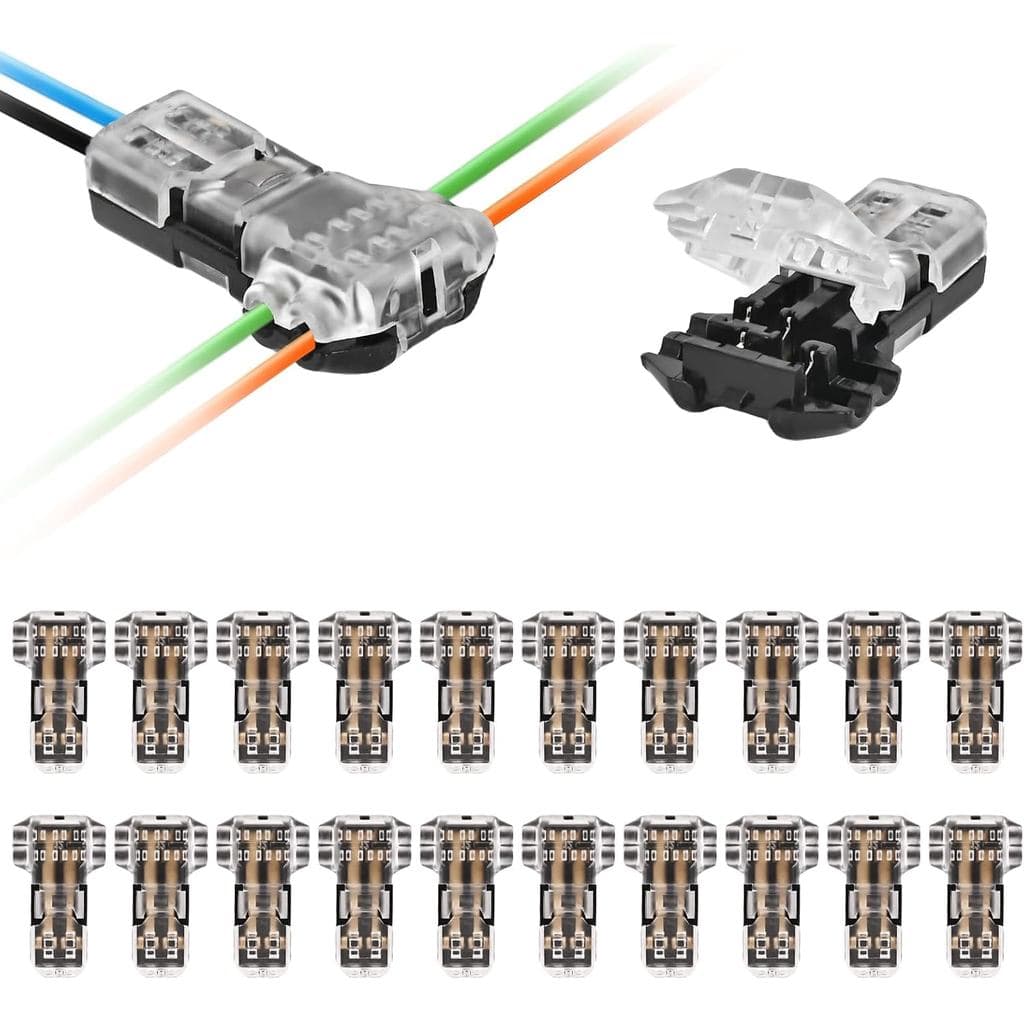 Conectores de Fio T Tap - Pacote com 20 Conectores Sem Solda de 3 Vias e 2 Pinos para Baixa Tensão, Conectores de Emenda