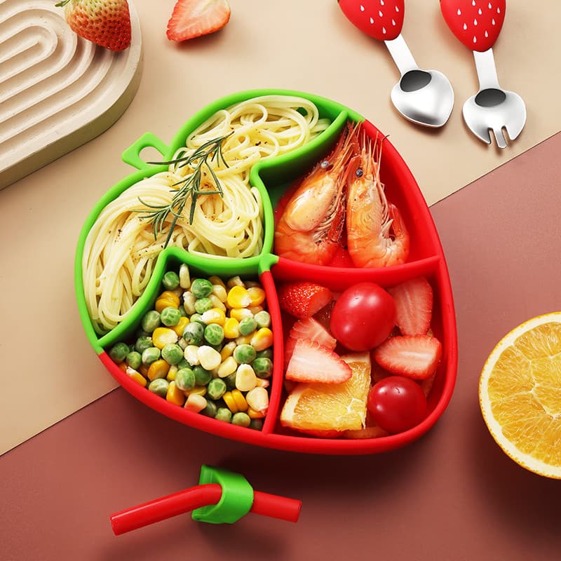 Prato de jantar do bebê ventosa conjunto integrado utensílios de mesa de silicone do bebê resistente ao choque tigela de