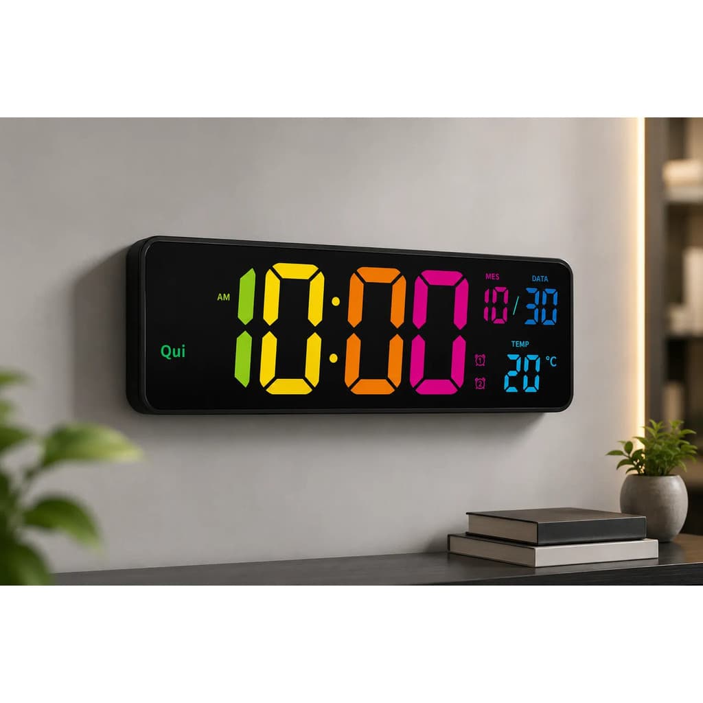 Relógio De Parede Digital Led 32cm Data Temperatura Controle