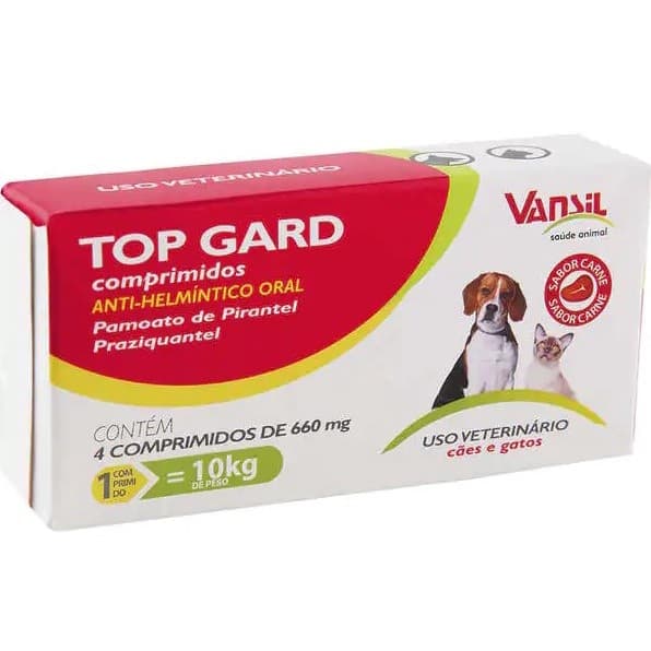 Vermífugo Top Gard 660mg 4 Comprimidos - 1 Comprimido P/ 10kg (Remédio de Verme P/ Cães e Gatos)