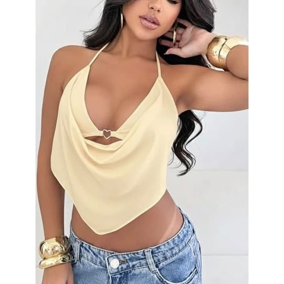Top Halter Drapeado com Detalhe de Coração Feminino