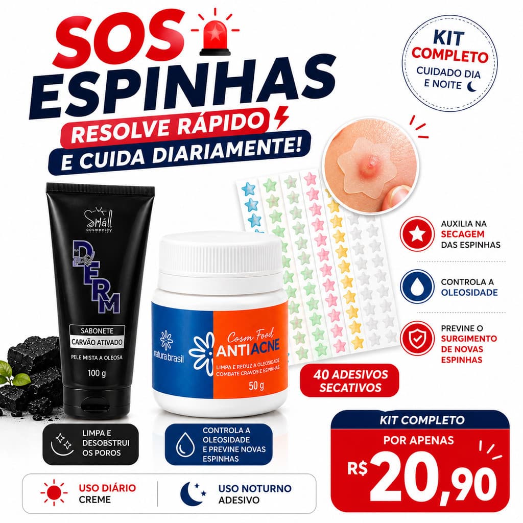 Kit Sabonete + Creme Antiacne + 40 Adesivos espinhas Skin Care completo para oleosidade e acnes