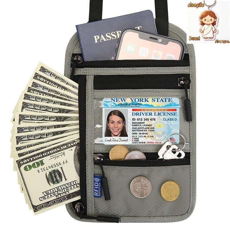 Bolsa multifuncional para passaporte, alça de pescoço, bolsa mensageiro RFID, bolsa de proteção para tíquetes
