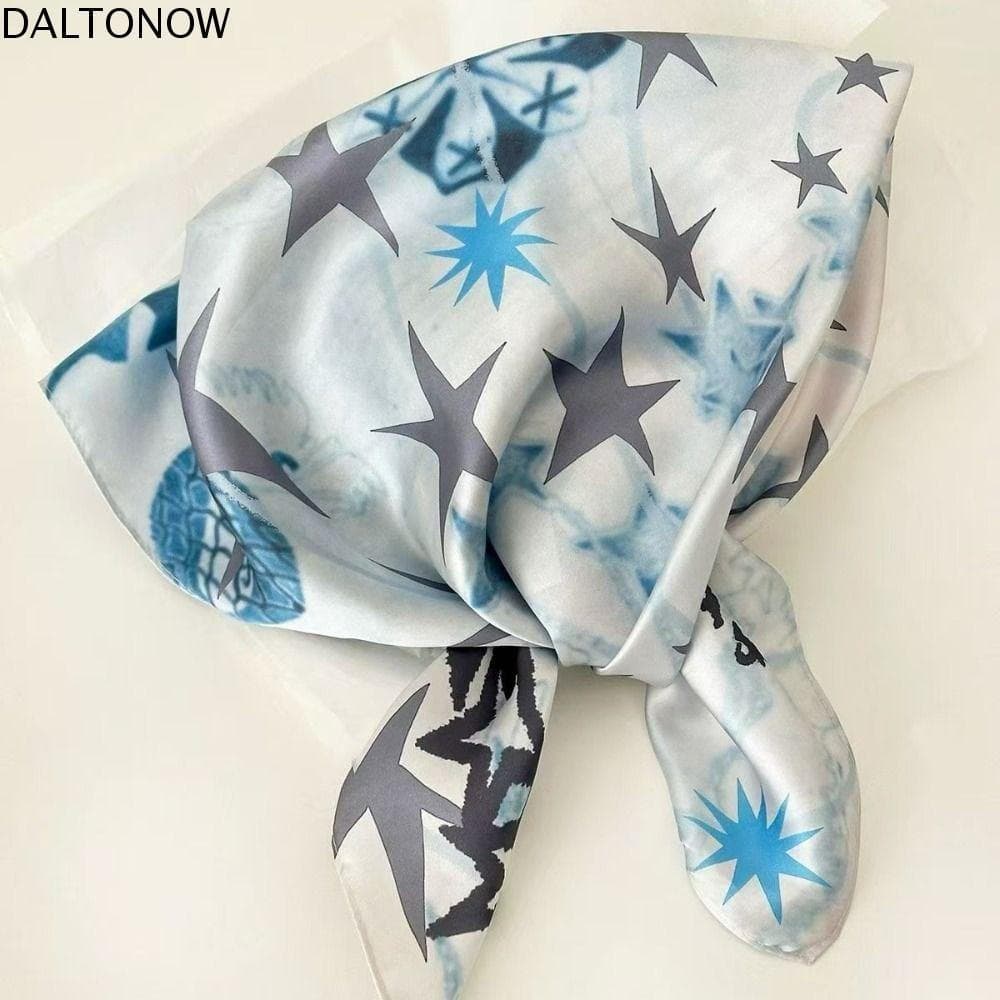 Cachecol com Estampa de Estrelas DALTONOW, Pequeno Quadrado com Estampa Y2K, Faixa de Cabelo de Seda com Estampa de Leop