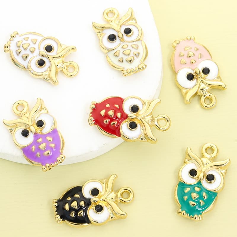 10 Peças de Charms de Liga Metálica com Tema de Animais de Desenho Animado, Coruja Fofa com Efeito de Óleo Gotejante, pa