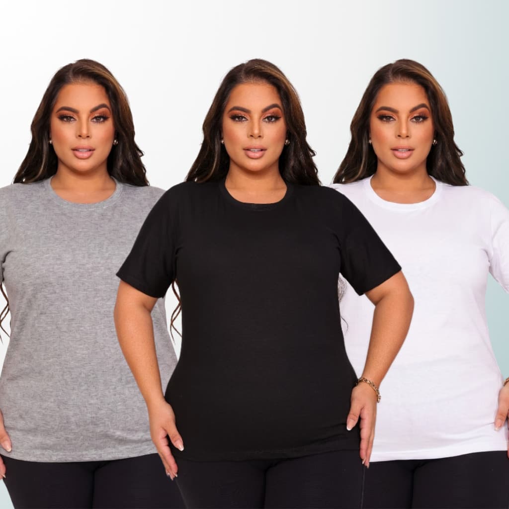 Kit 3 Camisetas Plus Size Alta Qualidade G1 Ao G4 Manga Curta Algodão Penteado Premium Preto Cinza