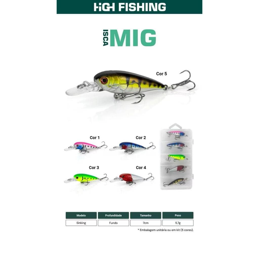 KIT5--Isca Artificial Mig 7cm 5,7g Sinking - HiGH Fishing