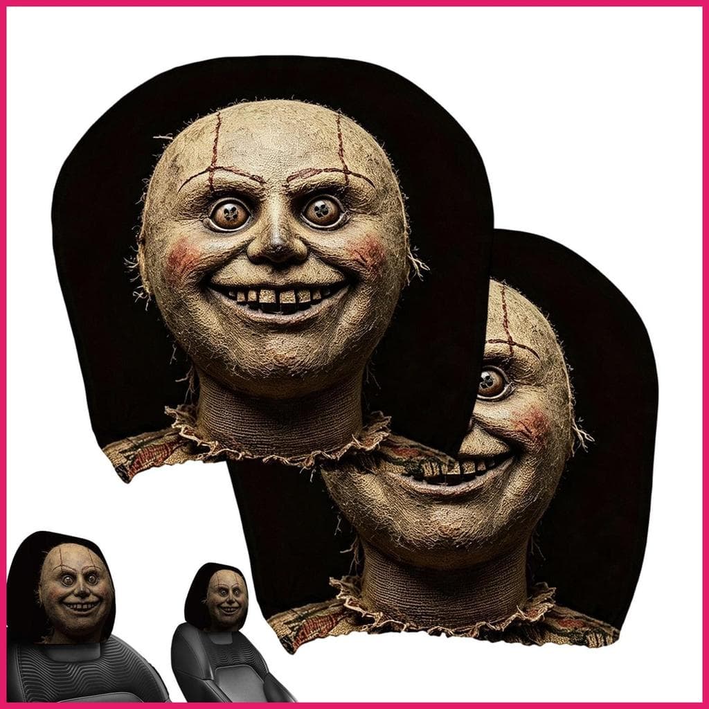 Capa De Encosto De Cabeça Para Assento De Carro , 2 Peças , Assustador , Careca , Estampa , Travesseiro Frontal , Laváve