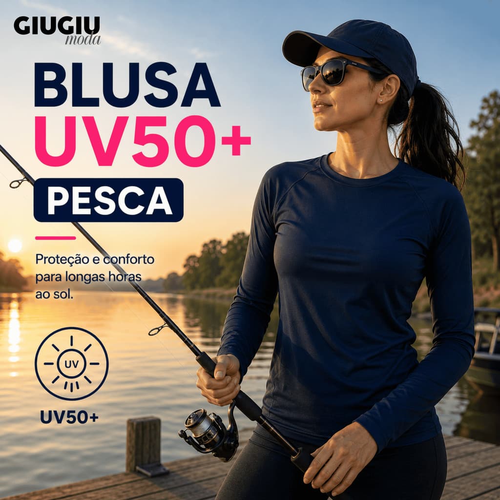 Blusa UV50+ Feminina Pesca Pescaria Proteção Solar Manga Longa Respirável Secagem Rápida