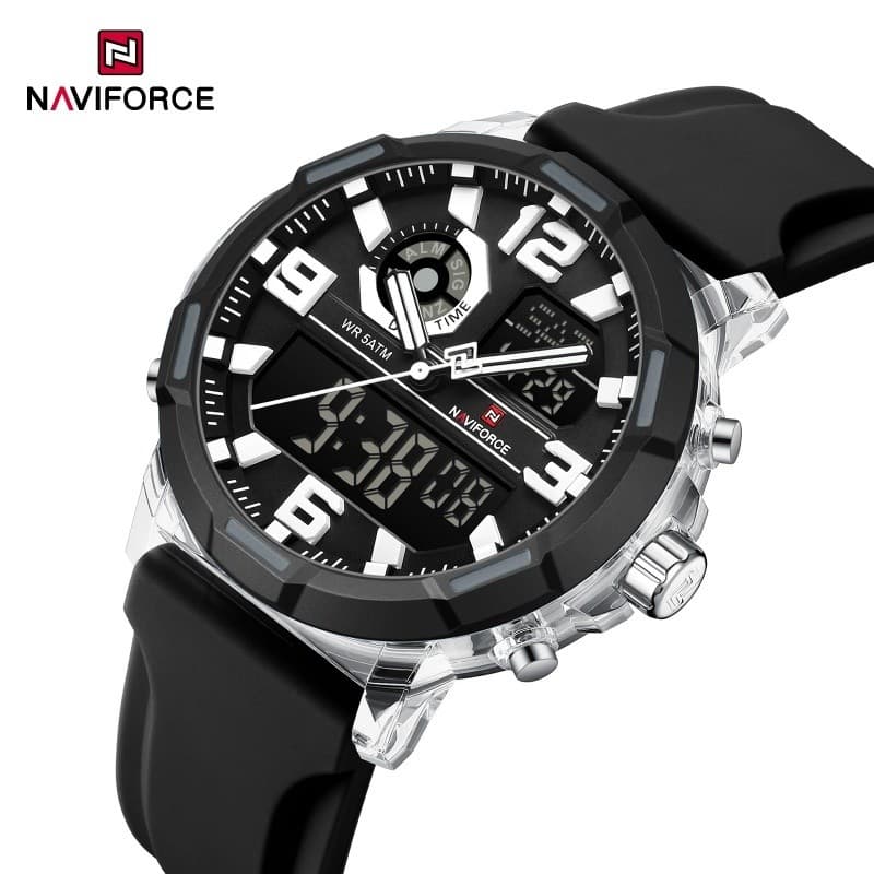 NAVIFORCE NF7130 Masculino 5ATM À Prova D'água Display Duplo Cronógrafo Semana Alarme Relógio De Pulso Esportivo