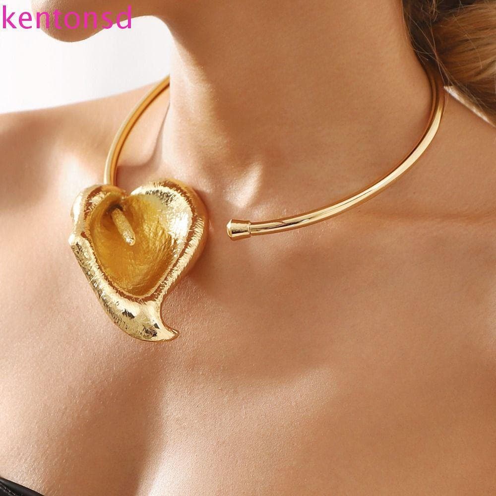 Gargantilha De Metal Com Flor 3D KENTONSD , Colar Circular Geométrico Boêmio Dourado De Flores Estilo Punk