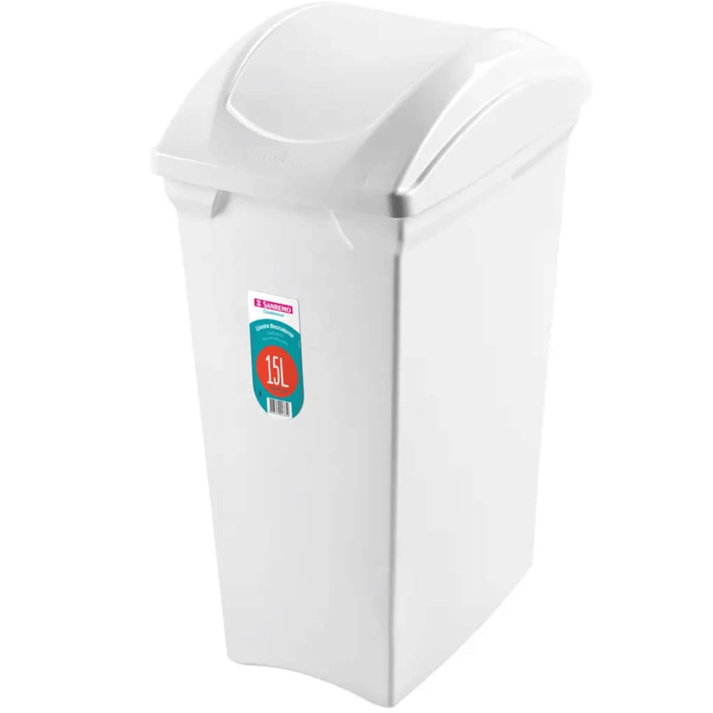 Lixeira Cesto Com Tampa Basculante Plástica De Chão Piso Sanremo De 15 Litros Cor Branco Reforçada