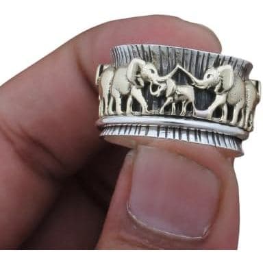 Anel Giratório de Elefante, Anel Giratório em Prata Esterlina 925, Anel Largo de Elefante, Giratório Feito à Mão, F