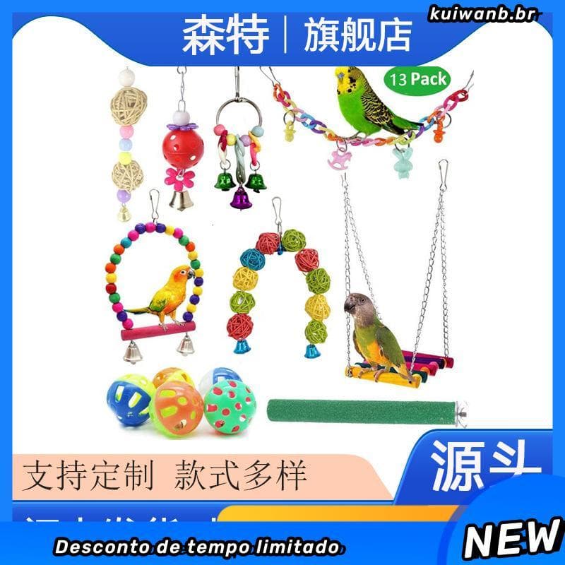 RAN 13 Pçs/Set Kit De Brinquedos De Calopsita Em Várias Cores , Resistente À Mordida , Natural Pa rrot Ball Swing Bell S