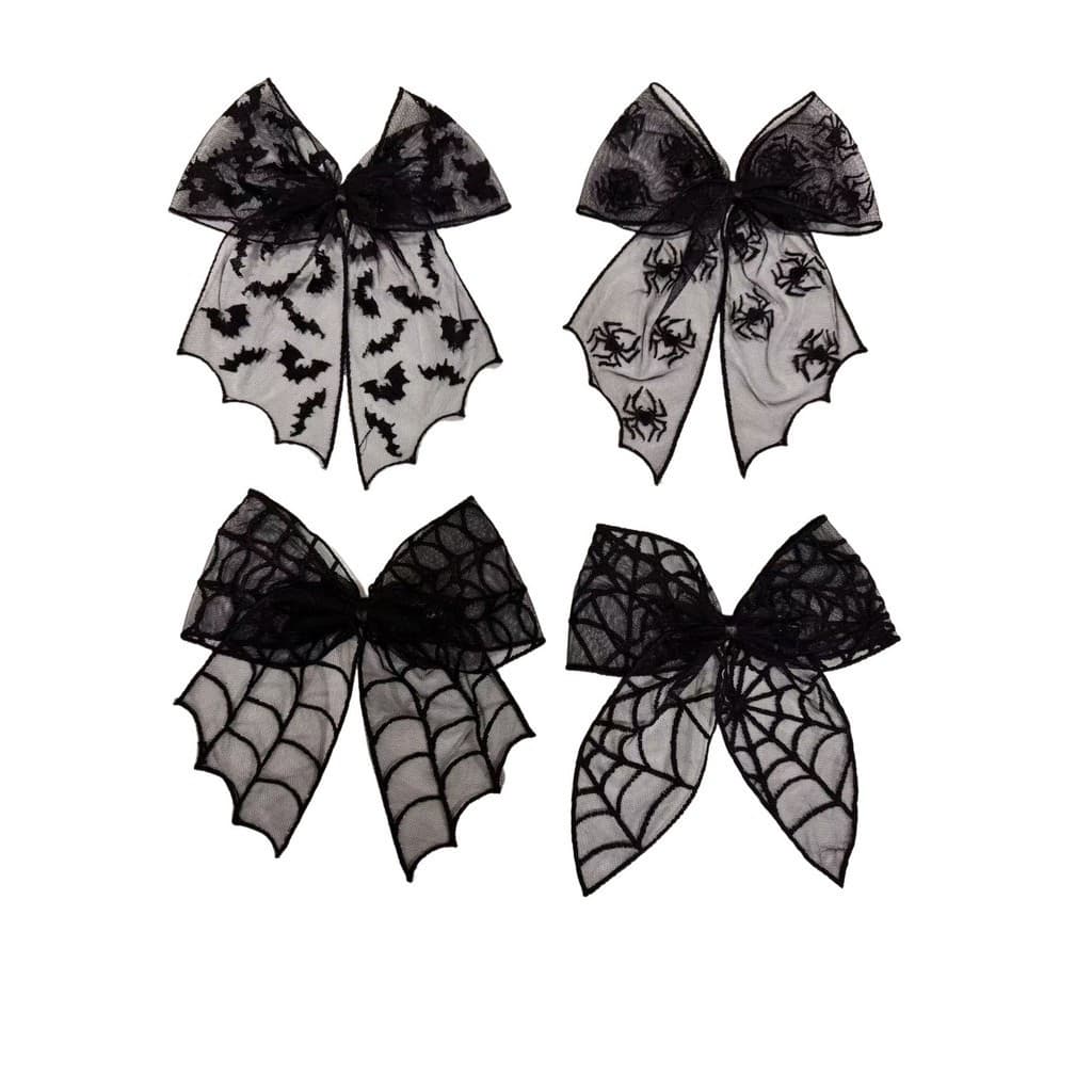 [Estoque pronto] Bat Net Fio Halloween Novo Estilo Arco Preto Branco Indústria Pesada Grampo de Cabelo Acessórios de Cab