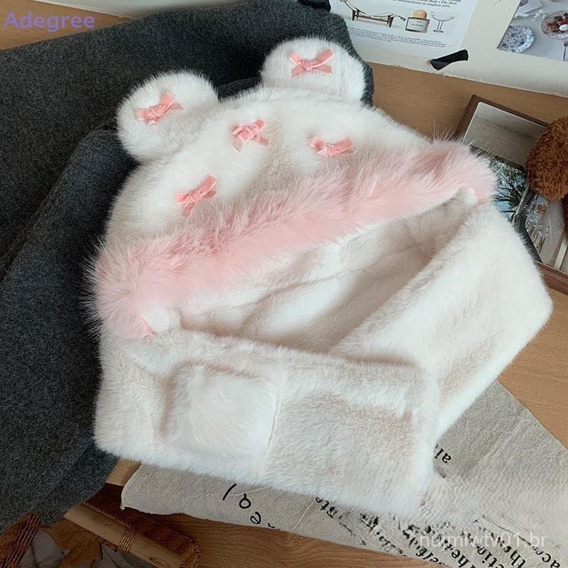 Adegree Casual Quente Boné De Pele Do Falso Vison Chapéu Estilo Coreano Balde De Pelúcia Bacia Cor Sólida Gorro Inverno