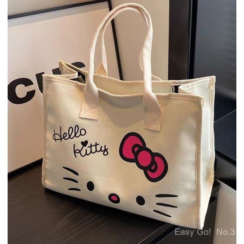 Bolsa De Lona Fofa Hello Kitty Ombro De Grande Capacidade Fashion