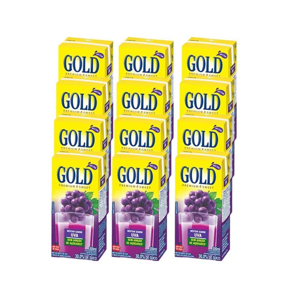 Kit Suco Néctar Uva Zero Açúcar - Gold 12 Unidades 200ml