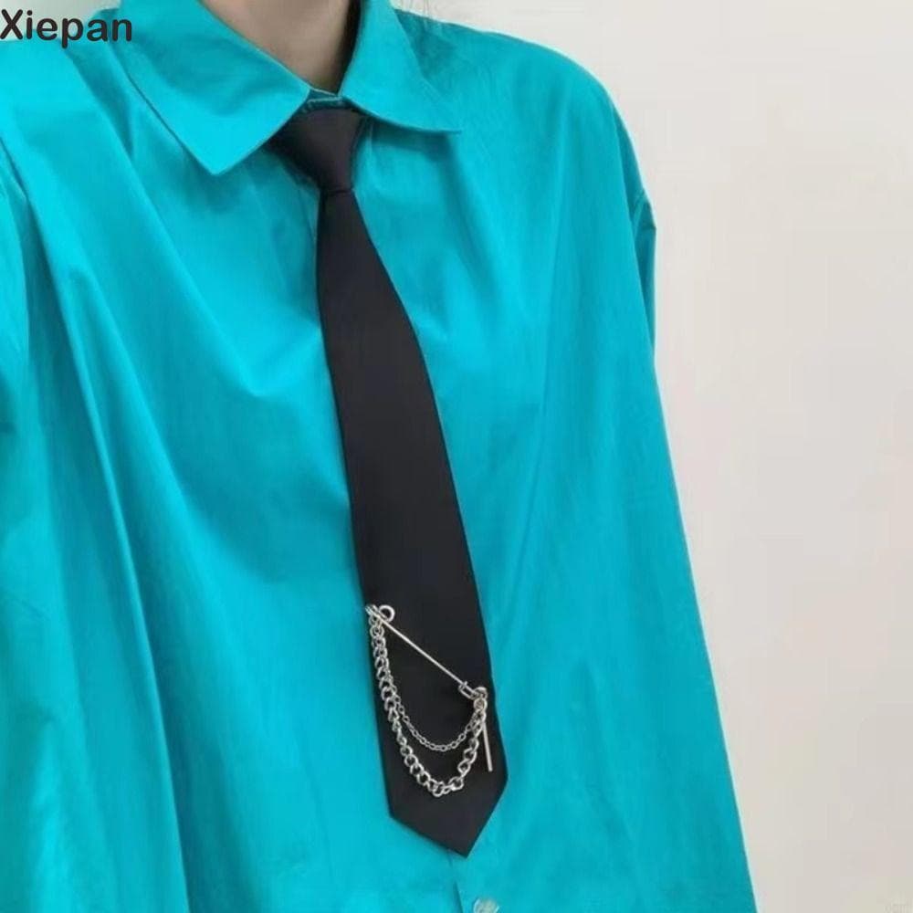 Gravata Pré-Amarrada XIEPANGO , De Corrente De Liga Preta Pescoço Uniforme Com Detalhe De Alfinete De Segurança