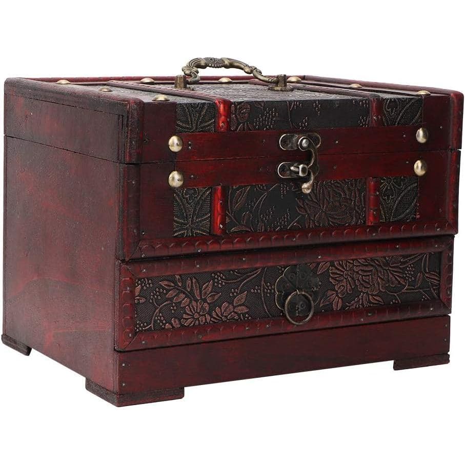 Caixa de Joias Vintage de Madeira com Espelho para Mulheres, 8.7x6.3x6.3 polegadas, Pequeno Organizador de Joias para Co