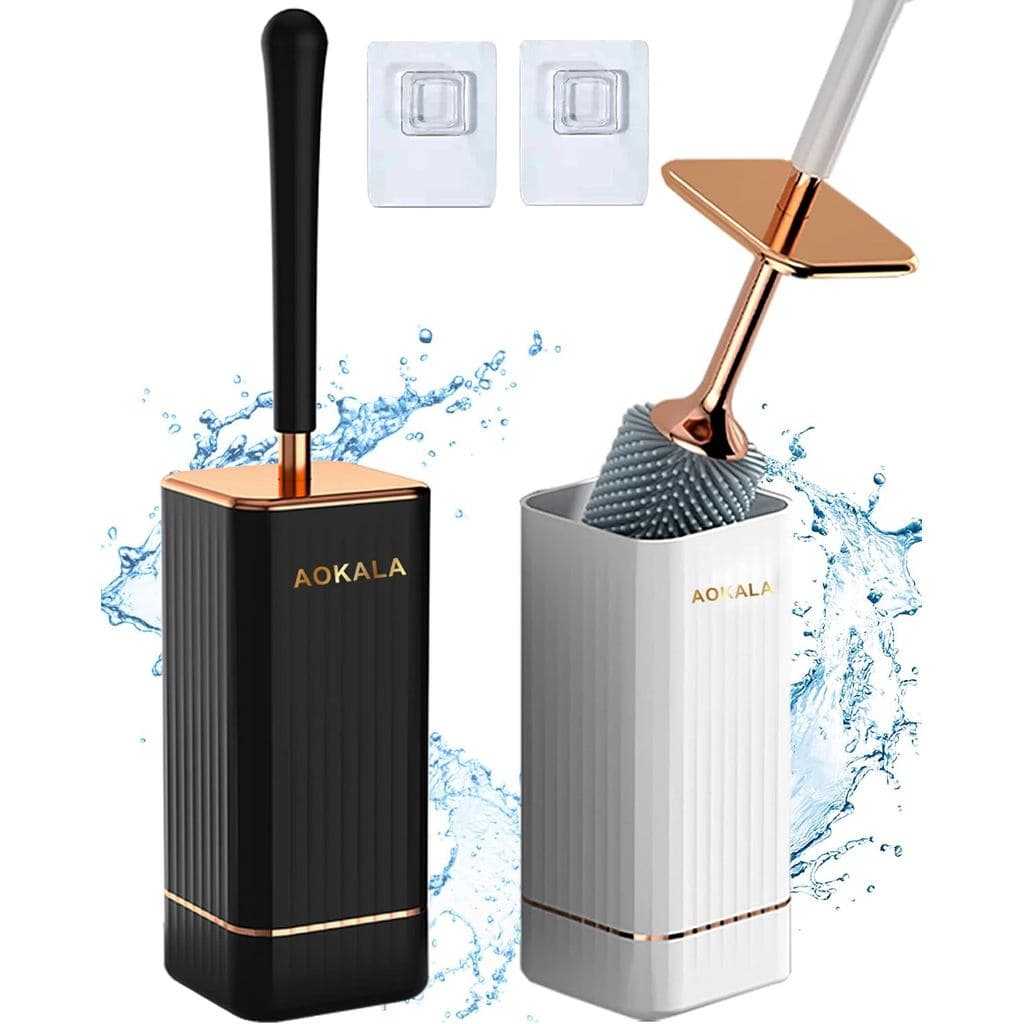 Escova e Suporte para Vaso Sanitário, Conjunto Elegante de 2 Escovas de Silicone com Cabo Longo Ergonômico, Acessórios d
