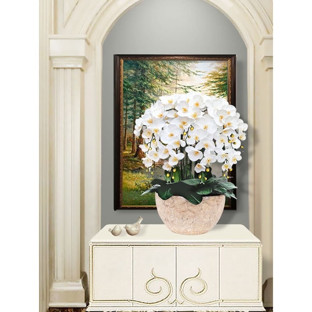 Hejia High-End Feel Simulação Phalaenopsis Flores Secas Plantas Verdes Vasos de Plantas Floral Interior Decoração de Sal