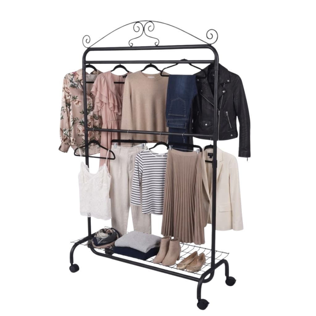 Arara Retrátil Vintage Dupla 1m Com Sapateira E Rodinhas - Loja OU Closet Várias Cores