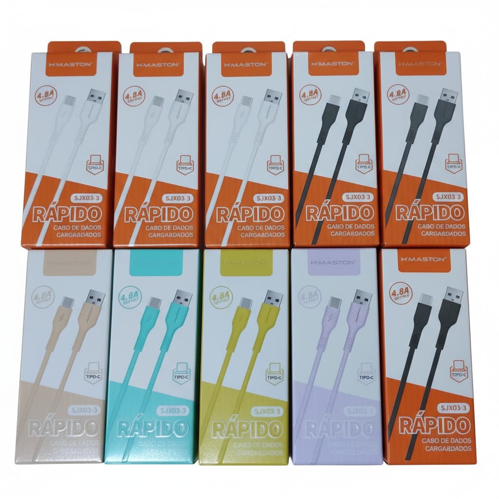 Kit 10 Cabos Carregadores 1 Metro – iPhone (iOS), Tipo C e V8 | Coloridos