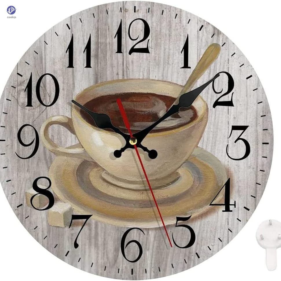 Relógio De Parede Silencioso De Madeira-Design Retrô De Xícara De Café Para Decoração De Sala De Estar