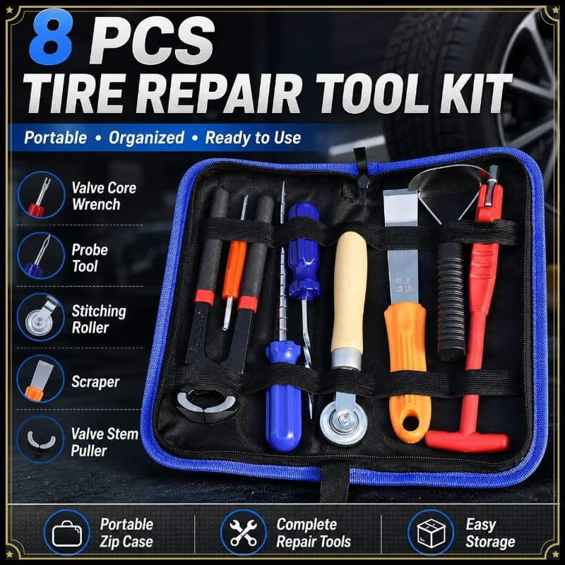8 Pçs Kit De Ferramentas De Reparo De Pneu De Carro Sem Câmara De Ar Válvula Núcleo Chave Sonda Rolo Raspador Haste Extr