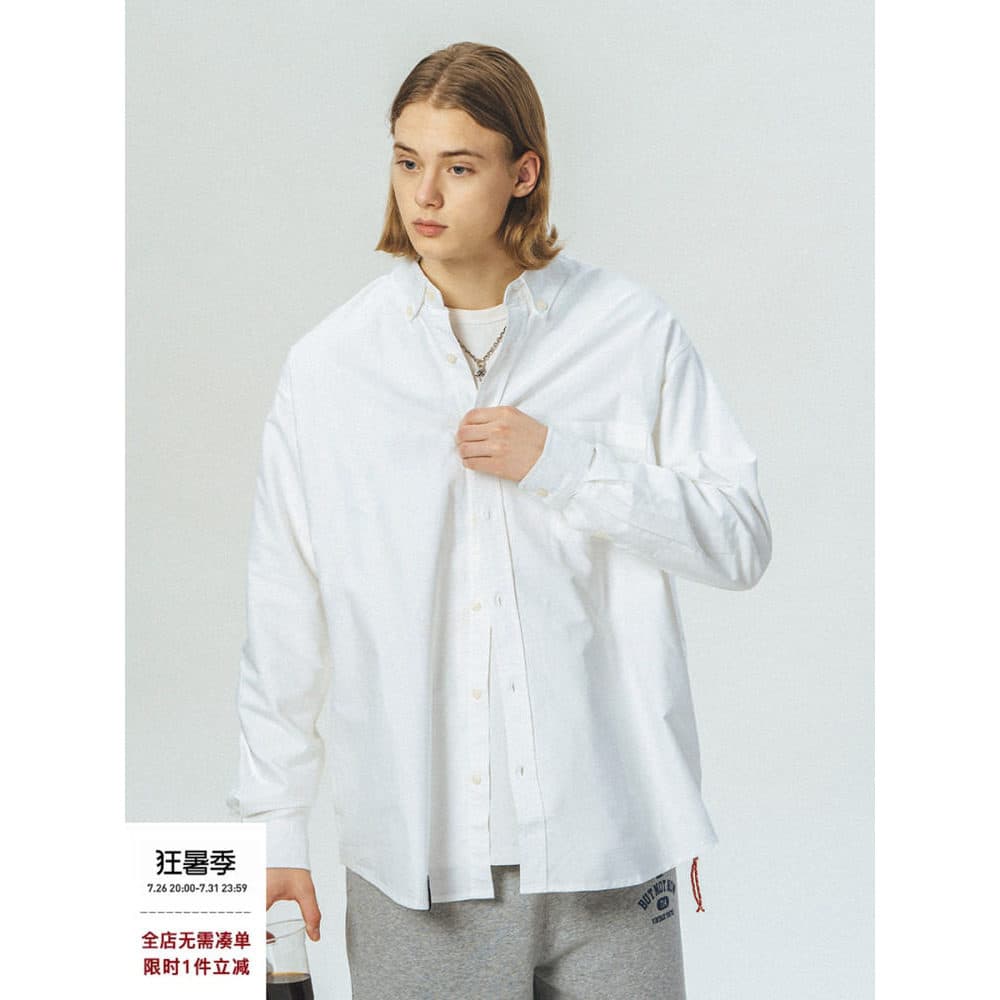 714street simples branco camisa de manga comprida masculina camisa solta japonesa estilo Hong Kong camisa listrada jaque