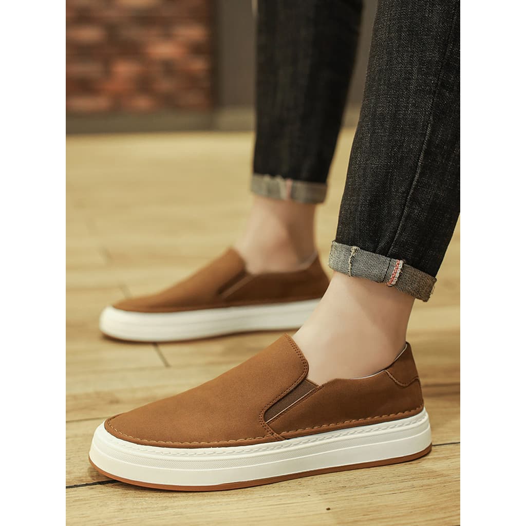Mocassins masculinos com sola de tendão de carne, couro genuíno respirável, deslizamento preguiçoso masculino com sola m