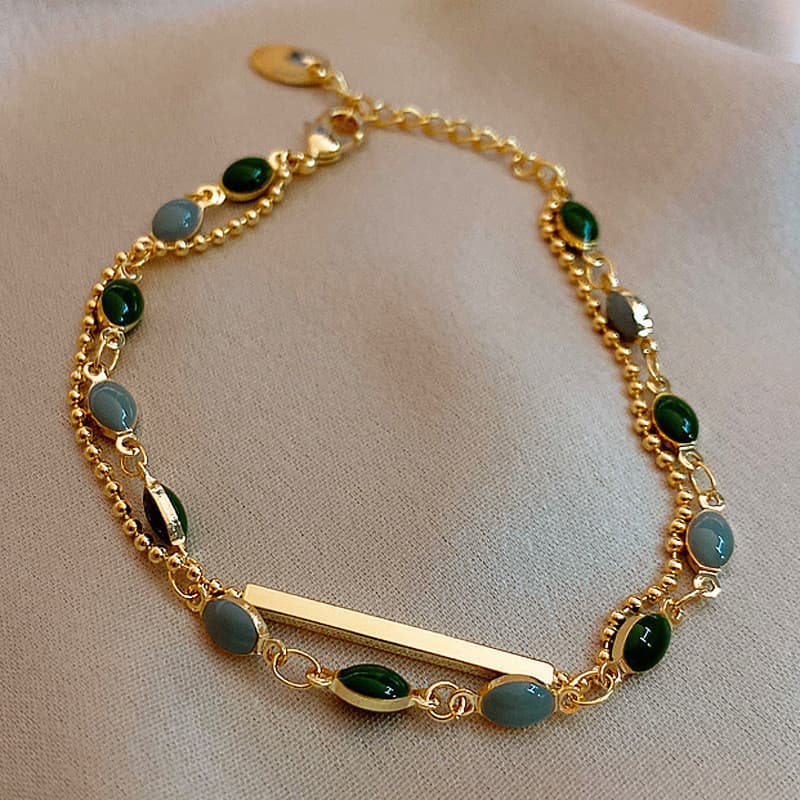 [Estoque pronto] Pulseira francesa retrô de camada dupla feminina estilo ins pulseira empilhada nova pulseira antiga chi