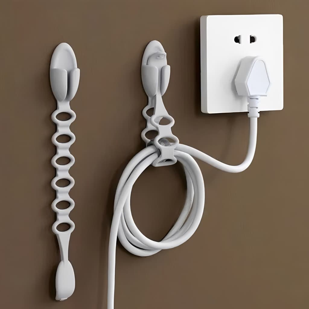 Organizador De Cabos De Silicone Montado Na Pared Economiza Espaço Suporte De Cabo Sem Rastros Gerenciamento Elás