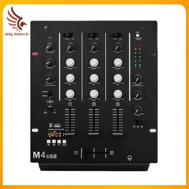 [vicky_holmes.br] DJ Mixer De 3 Canais Com Interface De Áudio Integrada Bandas Para Barra De Palco KTV Console De Mixage