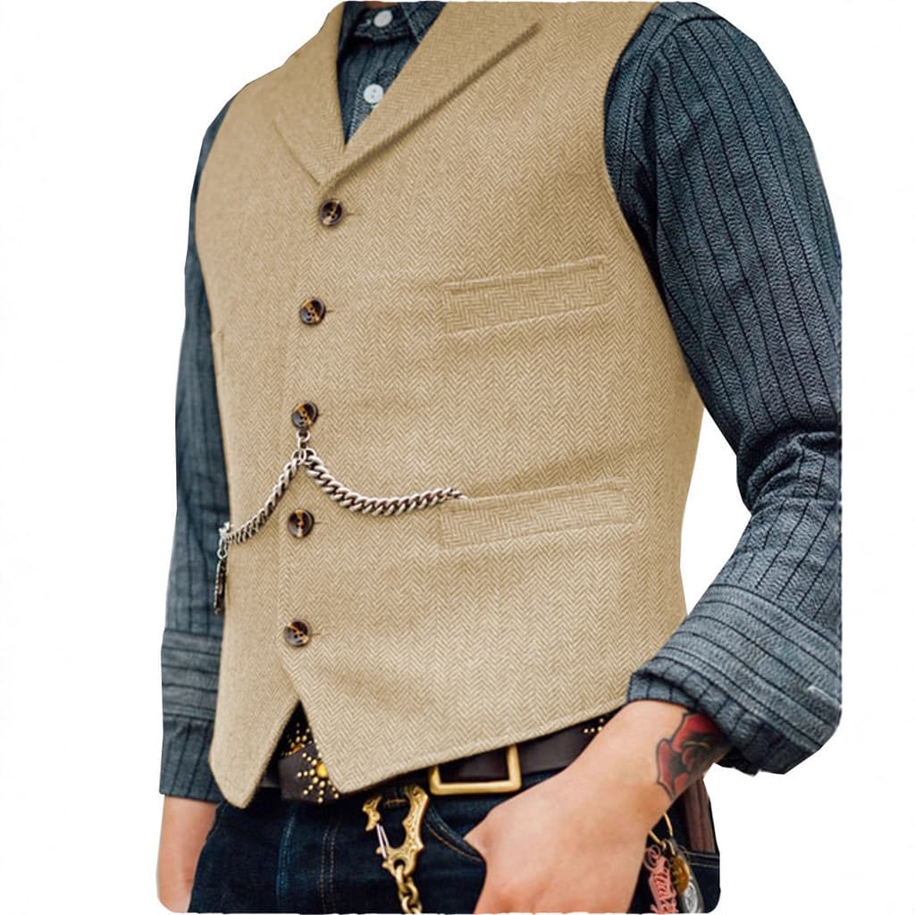 Colete Masculino Vintage De Espinha De Peixe , Lapela , Peito Único , Sem Mangas , Casual , Formal , Retrô