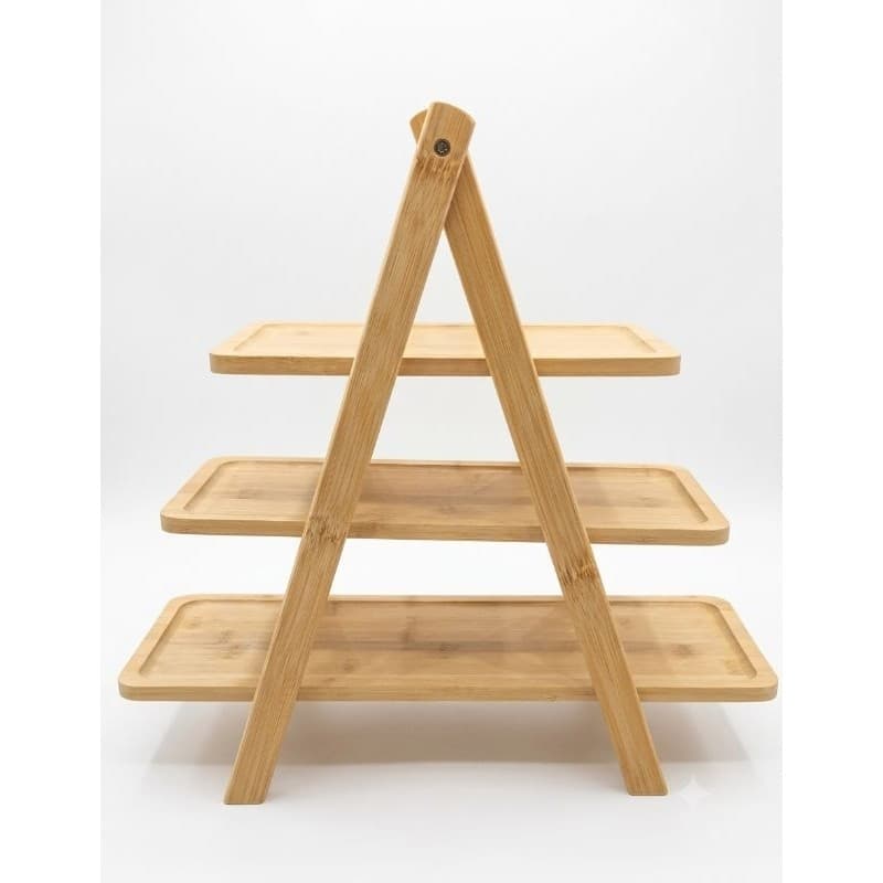 Petisqueira 3 Andares de Bambu - Escadinha para Doces e Petiscos - Expositora de Mesa Decorativa Ref. CX183 -petisqueira