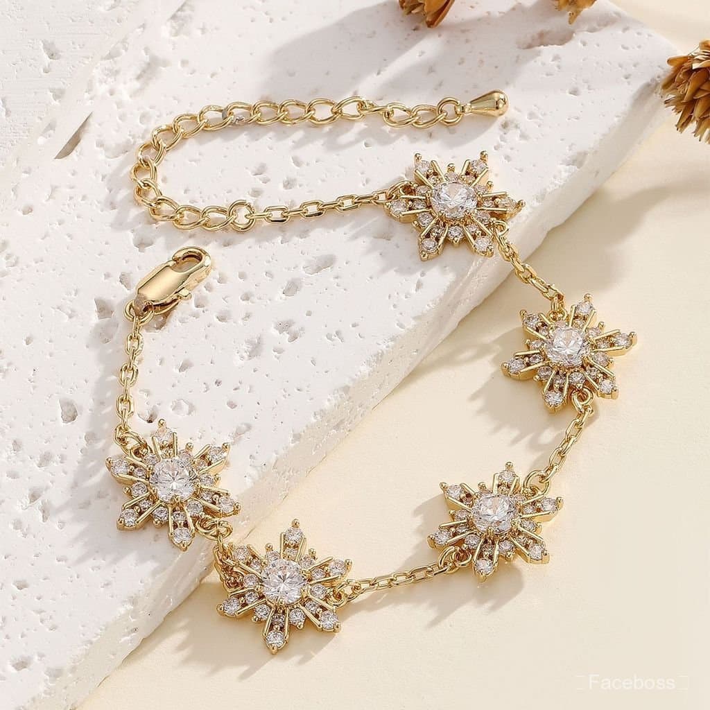 A pulseira Miaami é uma peça de luxo leve e de alta qualidade, com design de floco de neve em zircônia microincrustada,