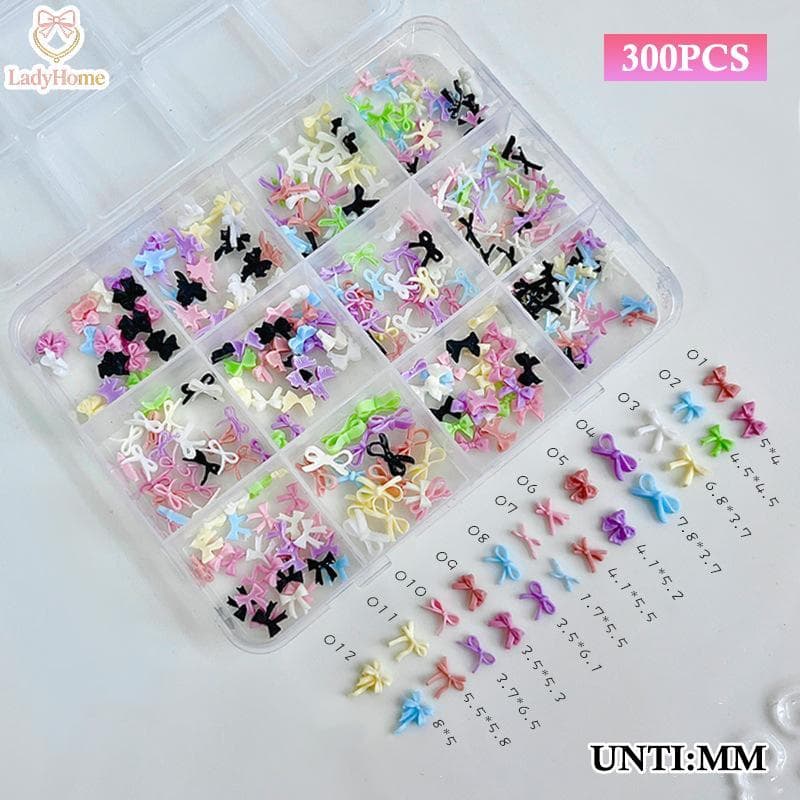 LADYH 12 Grades Colorido Bowknot Conjunto Fita De Resina Acessórios Da Arte Do Prego Decoração DIY Manicure Mini Gemas